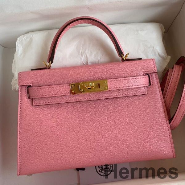 Hermes Kelly Mini II Sellier Handmade Bag In Rose Confetti Chevre Mysore Leather Replica