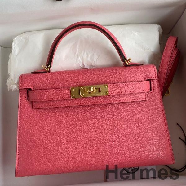 Hermes Kelly Mini II Sellier Handmade Bag In Rose Lipstick Chevre Mysore Leather Replica
