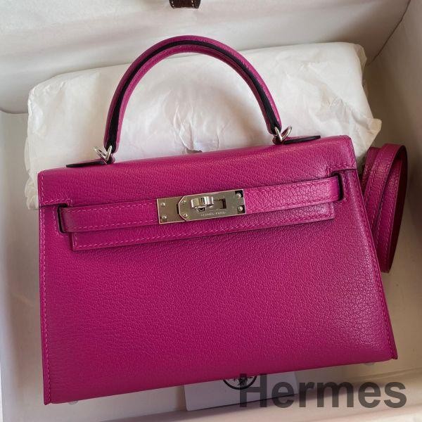 Hermes Kelly Mini II Sellier Handmade Bag In Rose Purple Chevre Mysore Leather Replica