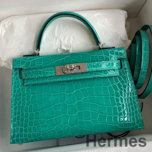 Hermes Kelly Mini II Sellier Handmade Bag In Vert Jude Shiny Alligator Leather Replica