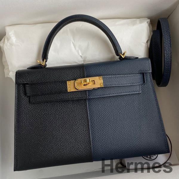Hermes Kelly Mini II Sellier Tri-color Bag In Black/Blue Indigo/Red Calfskin Replica