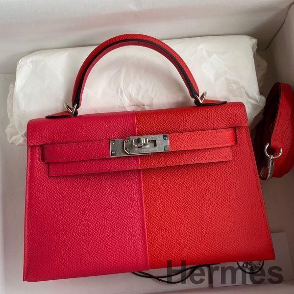 Hermes Kelly Mini II Sellier Tri-color Bag In Red/Rose Extreme/Blue Epsom Calfskin Replica