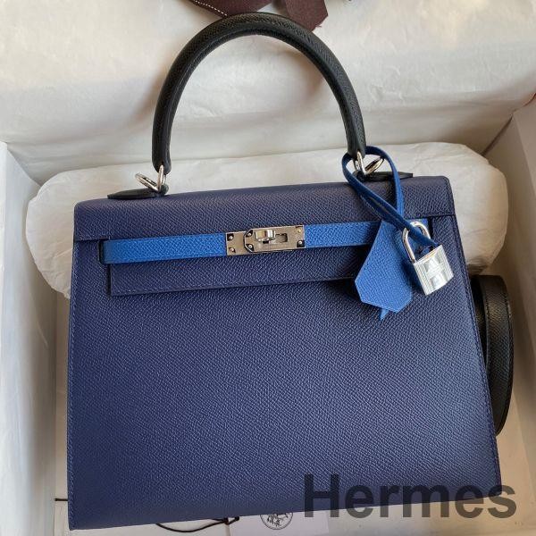 Hermes Kelly Sellier 25 Bicolor Bag in Blue Saphir and Blue France Epsom Calfskin Replica