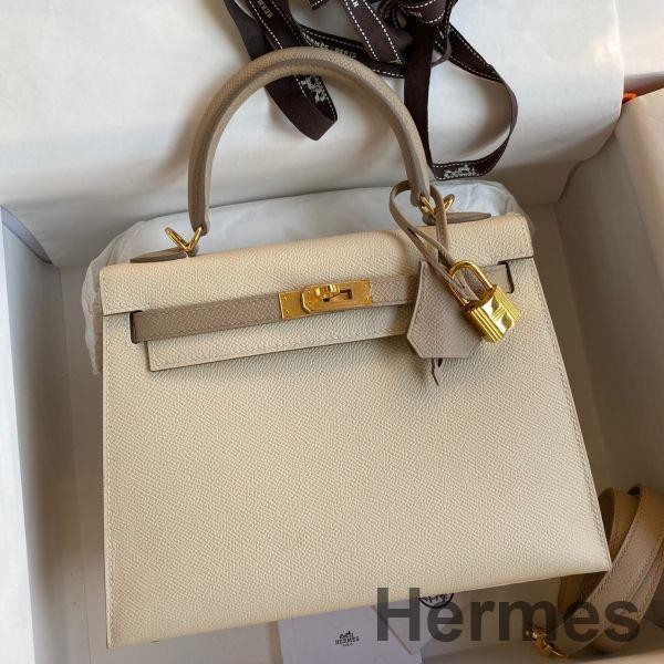 Hermes Kelly Sellier 25 Bicolor Bag in Craie and Trench Epsom Calfskin Replica