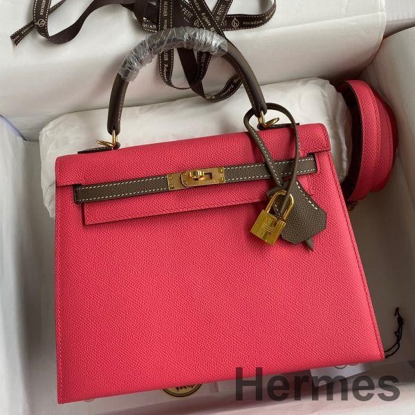 Hermes Kelly Sellier 25 Bicolor Bag in Rose Extremea nd Taupe Epsom Calfskin Replica