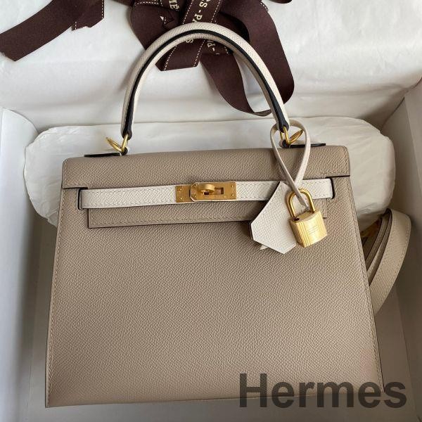 Hermes Kelly Sellier 25 Bicolor Bag in Trench and Craie Epsom Calfskin Replica