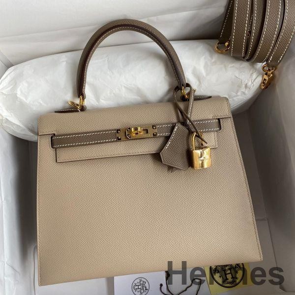 Hermes Kelly Sellier 25 Bicolor Bag in Trench and Taupe Epsom Calfskin Replica