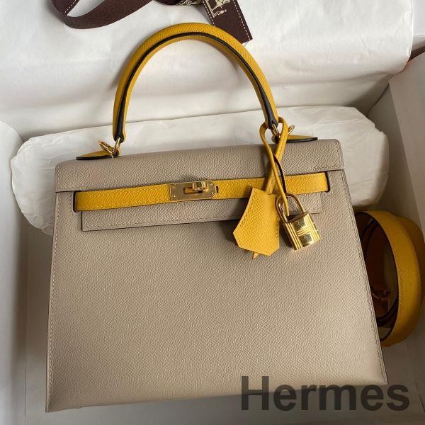Hermes Kelly Sellier 25 Bicolor Bag in Trench and Yellow Epsom Calfskin Replica