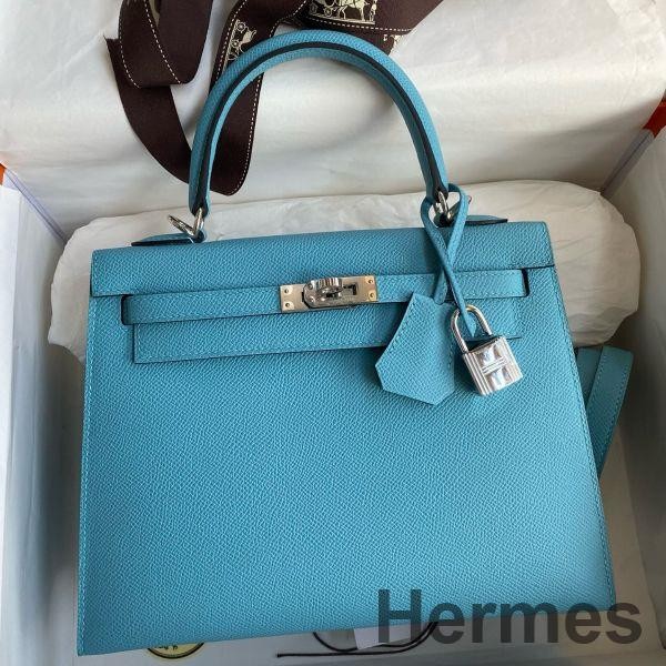 Hermes Kelly Sellier 25 Handmade Bag In Blue du Nord Epsom Calfskin Replica