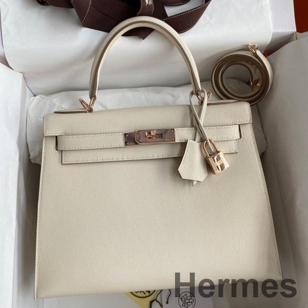 Hermes Kelly Sellier 28 Handmade Bag In Craie Evercolor Calfskin Replica
