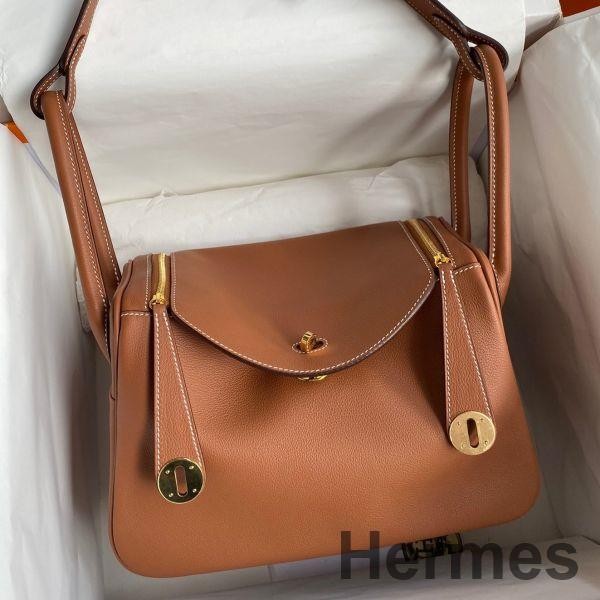 Hermes Lindy 26 Handmade Bag In Gold Evercolor Leather Replica