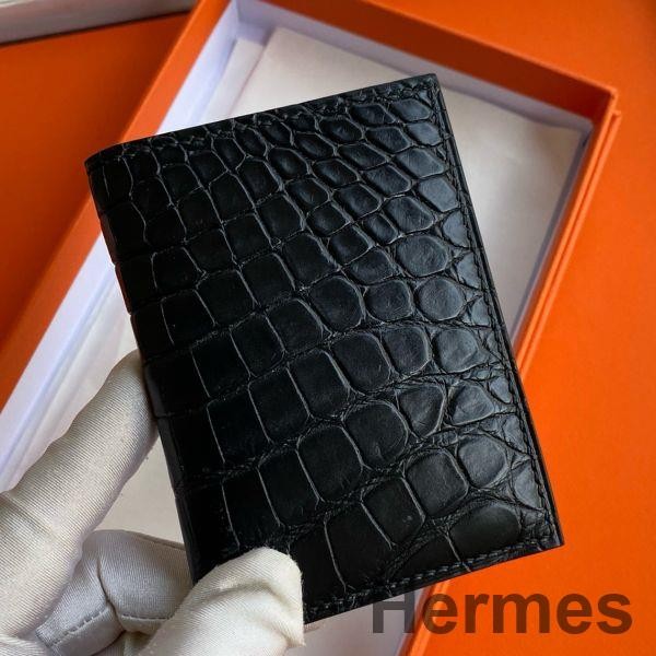 Hermes MC² Euclide Card Holder in Black Matte Alligator Leather Replica