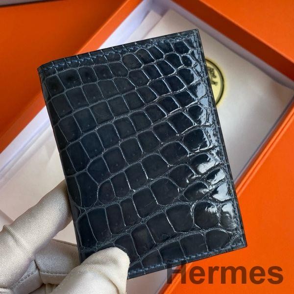 Hermes MC² Euclide Card Holder in Blue Colvert Shiny Alligator Leather Replica