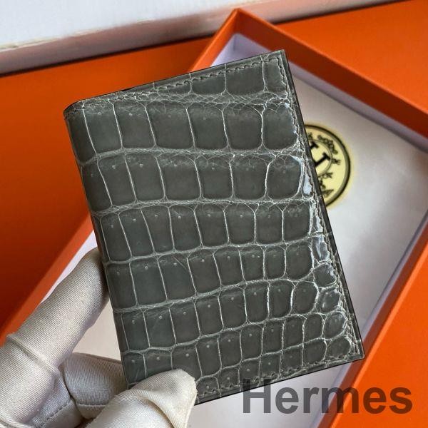 Hermes MC² Euclide Card Holder in Blue Glacier Shiny Alligator Leather Replica