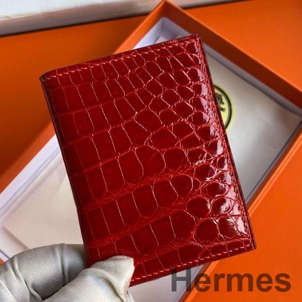 Hermes MC² Euclide Card Holder in Red Shiny Alligator Leather Replica