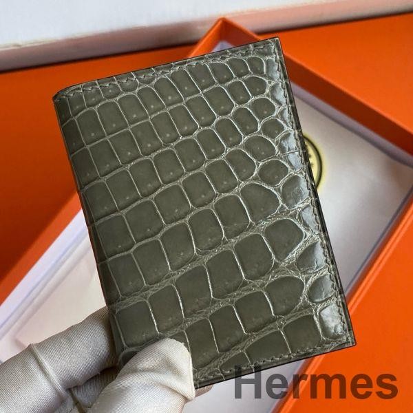 Hermes MC² Euclide Card Holder in Tourterelle Shiny Alligator Leather Replica