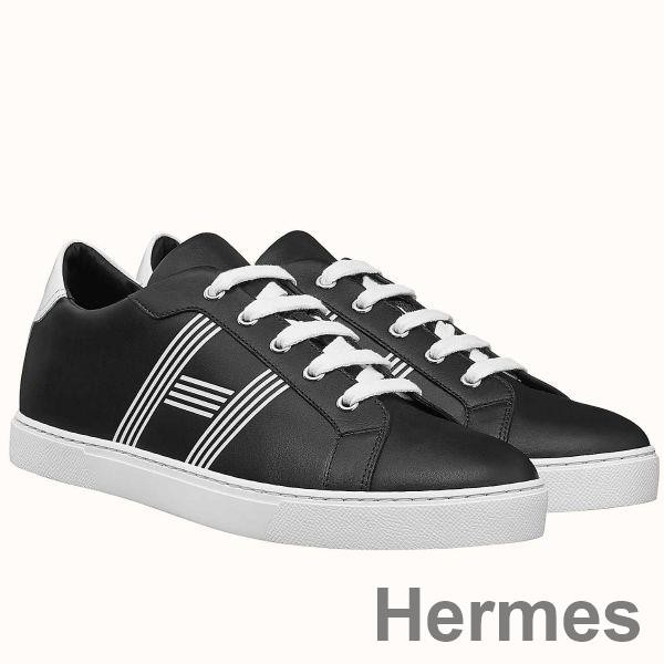 Hermes Men's Avantage Sneakers In Black Calfskin Replica