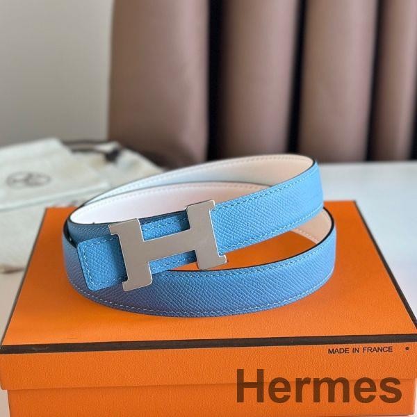 Hermes Mini Constance 24mm Belt in Blue Epsom Leather and White Swift Leather Replica