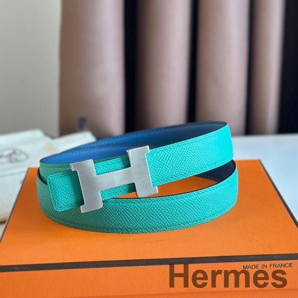 Hermes Mini Constance 24mm Belt in Green Epsom Leather and Blue Swift Leather Replica