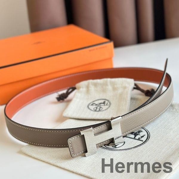 Hermes Mini Constance 24mm Belt in Taupe Epsom Leather and Tan Swift Leather Replica