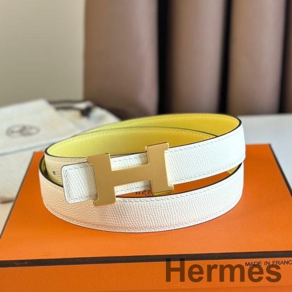 Hermes Mini Constance 24mm Belt in White Epsom Leather and Yellow Swift Leather Replica