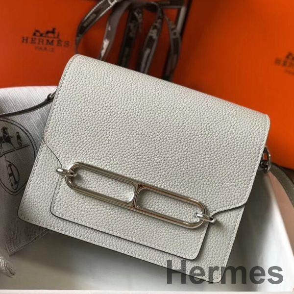 Hermes Mini Sac Roulis 18cm Bag In Pearl Grey Evercolor Calfskin Replica