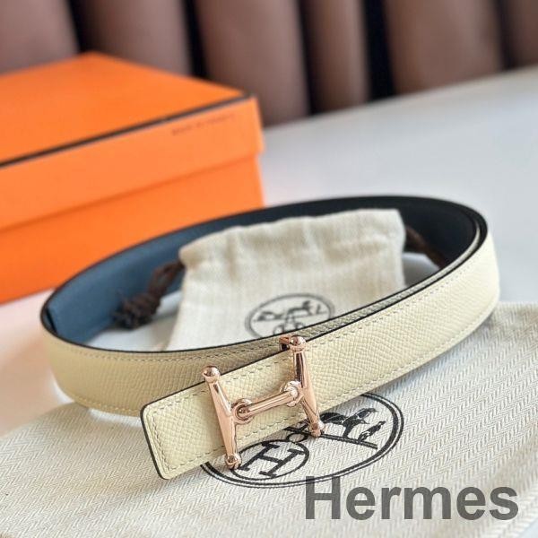 Hermes Mors H 24mm Reversible Belt in Blue and White Epsom Leather Replica