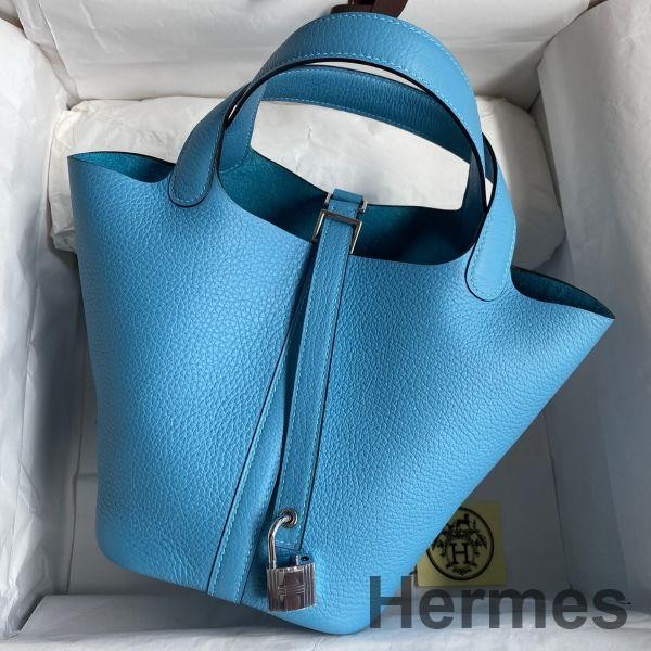 Hermes Picotin Lock 18 Handmade Bag in Blue du Nord Clemence Leather Replica