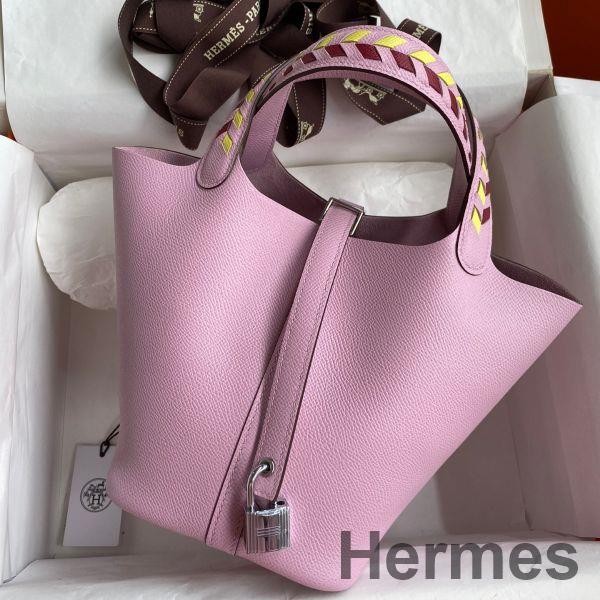 Hermes Picotin Lock 18 Tressage De Cuir Bag in Mauve Sylvestre Epsom Calfskin Replica