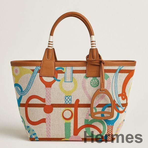 Hermes Steeple 25 Bag in H Plume Canvas with Clic Clac Panoplie Equestre Replica