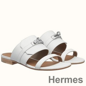 Hermes Avenue Sandals In White Calfskin