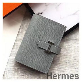 Hermes Bearn Mini Wallet In Blue Lin Epsom Leather