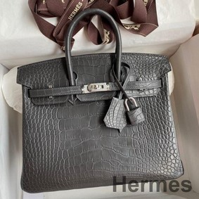 Hermes Birkin 25 Bag In Dark Grey Matte Alligator Crocodile Skin