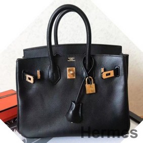 Hermes Birkin 25 Handmade Bag In Black Swift Leather