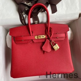 Hermes Birkin 25 Handmade Bag In Red Epsom Calfskin