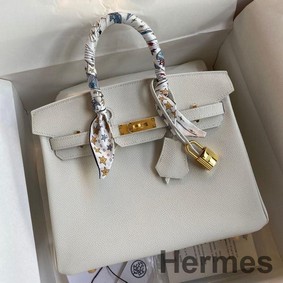 Hermes Birkin 25 Handmade Bag In White Epsom Calfskin