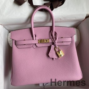Hermes Birkin 25 Retourne Handmade Bag In Mauve Sylvestre Clemence Leather