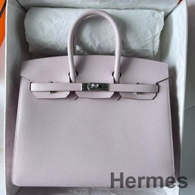 Hermes Birkin 25 Sellier Handmade Bag In Mauve Pale Epsom Calfskin