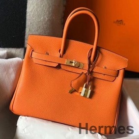 Hermes Birkin 25cm Bag In Orange Clemence Leather GHW