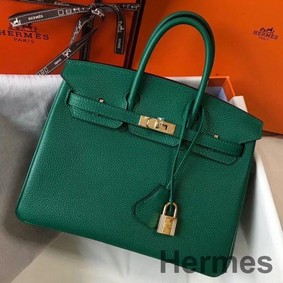 Hermes Birkin 25cm Bag In Vert Vertigo Clemence Leather GHW