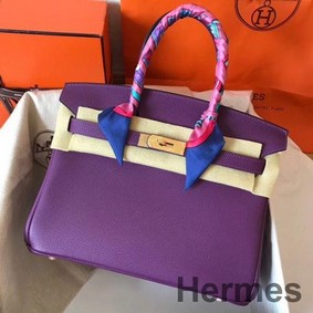 Hermes Birkin 30 Handmade Bag In Ultraviolet Clemence Leather