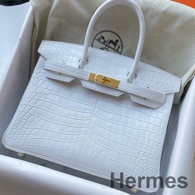 Hermes Birkin 30 Handmade Bag In White Crocodile Niloticus Matte Skin