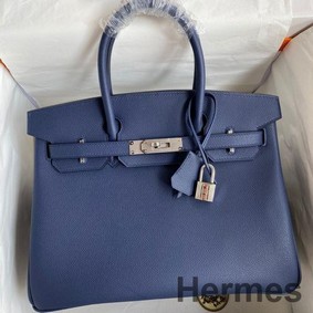 Hermes Birkin 30 Retourne Handmade Bag In Blue Saphir Epsom Calfskin
