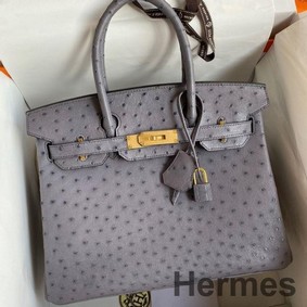 Hermes Birkin 30 Retourne Handmade Bag In Gris Asphalt Ostrich Leather