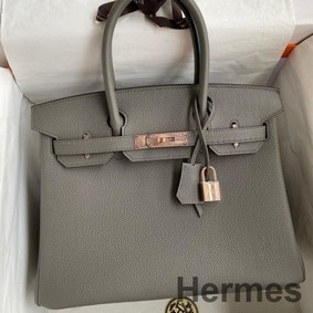 Hermes Birkin 30 Retourne Handmade Bag In Gris Meyer Clemence Leather