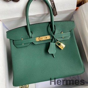 Hermes Birkin 30 Retourne Handmade Bag In Malachite Clemence Leather