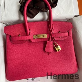 Hermes Birkin 30 Retourne Handmade Bag In Rose Red Clemence Leather