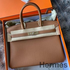 Hermes Birkin 30 Retourne Handmade Bag in Gold Togo Leather