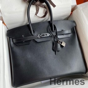 Hermes Birkin 35 Retourne Handmade Bag In Black Box Calfskin