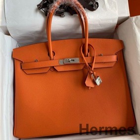 Hermes Birkin 35 Retourne Handmade Bag in Orange Epsom Calfskin